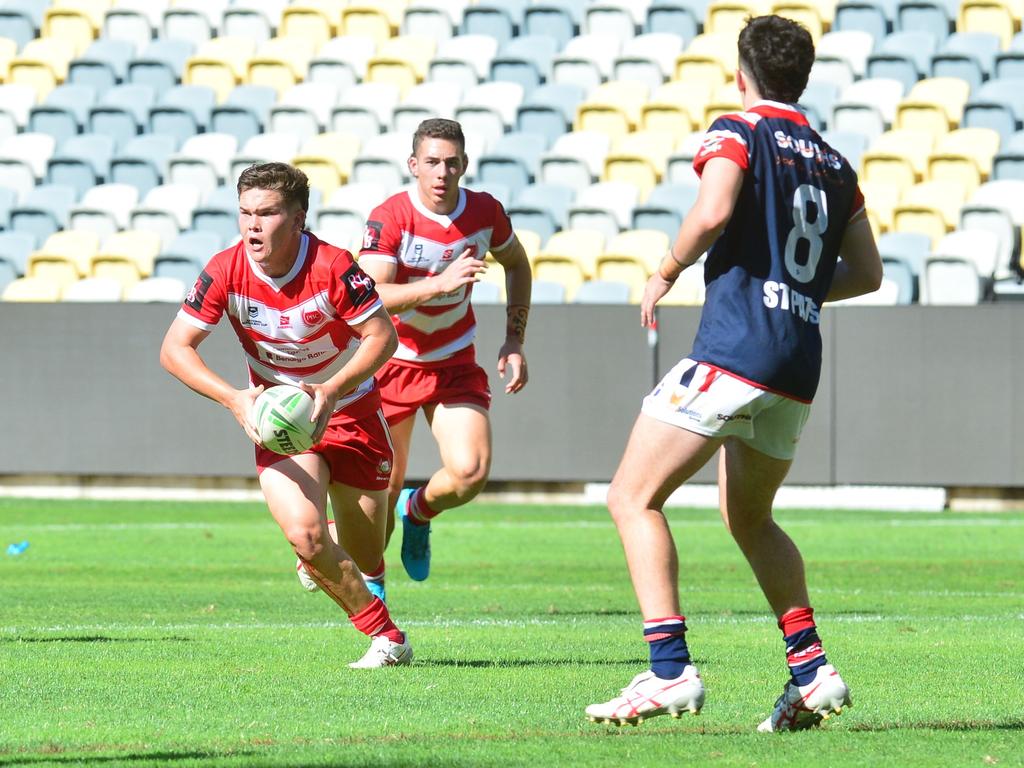 PBC captain Zane Harrison during the Phil Hall Cup final between Palm Beach Currumbin and St Patrick's College at Queensland Country Bank Stadium. Picture: Matthew Elkerton