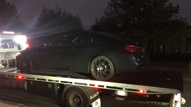 Vehicles being confiscated following an alleged illegal street race at Truganina. Picture: Victoria Police