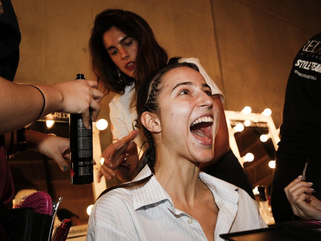 Backstage of The Innovators show at Fashion Week, Carriageworks. Excited. Picture: Dylan Robinson