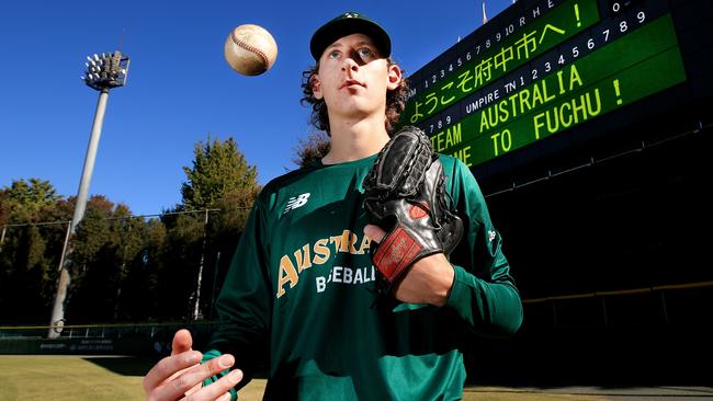 Jack Bushell representing Australia. Picture: Scott Powick Baseball Australia