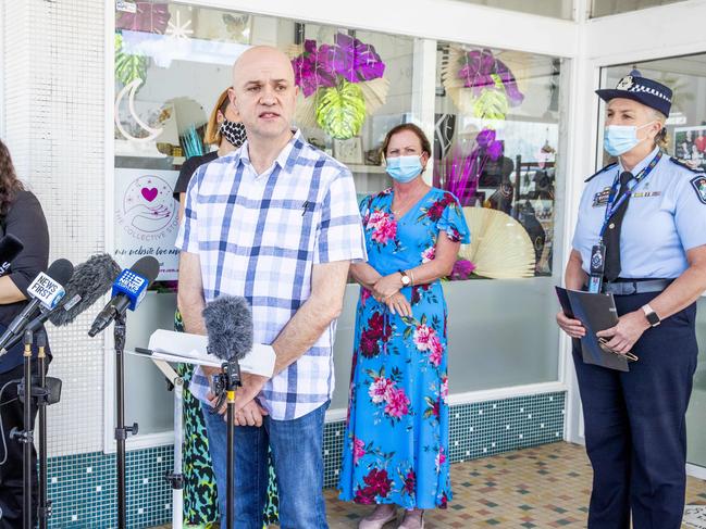 Queensland Chief Health Officer John Gerrard providing a Covid update at The Collective Store in Wynnum. Picture: Richard Walker