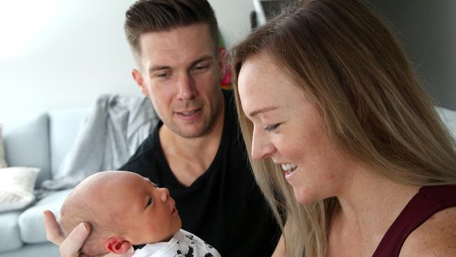 Kurt and Sarah Bickford with Harrison .. the perfect birthday present. Photo: Carmella Roche.