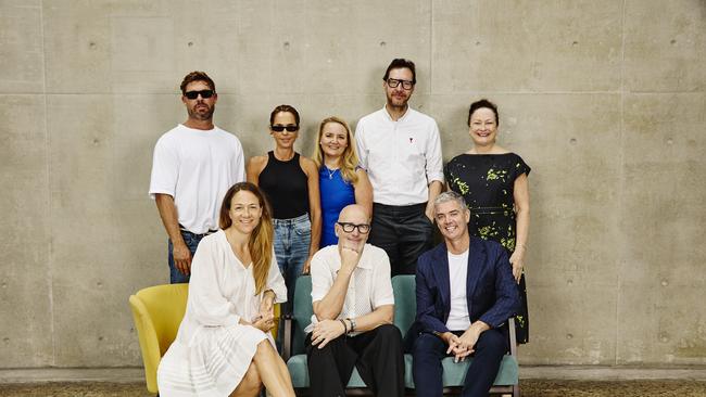 At back L-R Aje co-founder and chief executive Adrian Norris, Ksubi creative director Pip Edwards, AFC chair Marianne Perkovic, chief executive Carla Zampatti Alex Schuman, AFC board member and Head-NSW at Australian Industry Group, Helen Waldron. Front: AFC chief executive Jaana Quaintance-James, Minister John Graham, Ordre founder Simon Lock. Picture: Sonny Vandevelde