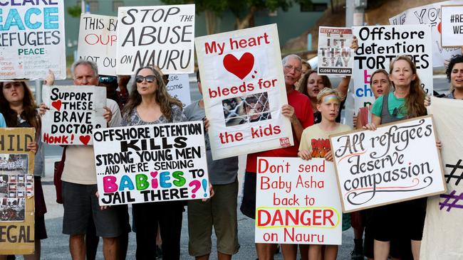 Protesters outside Lady Cilento Children's Hospital. Pic: Darren England