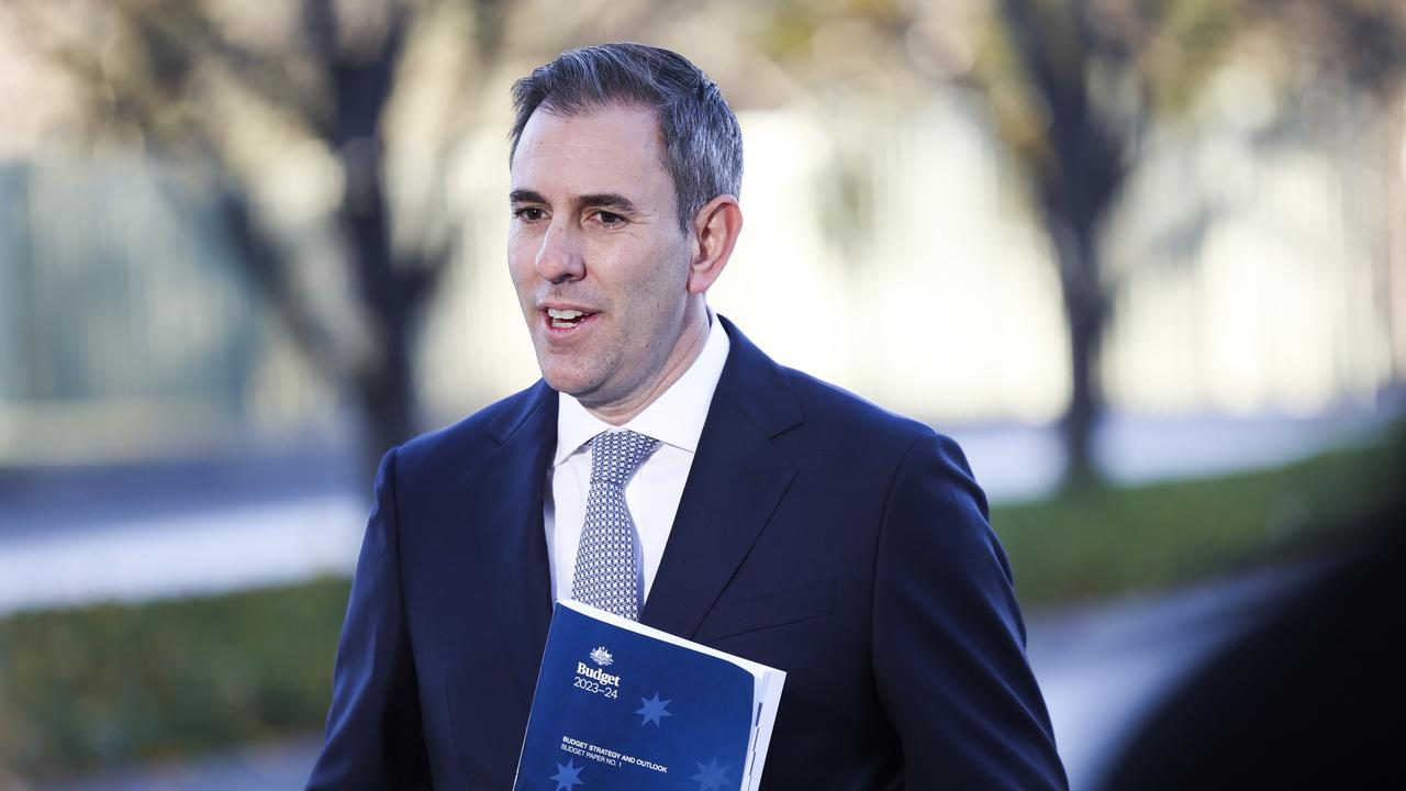 Federal Treasurer Jim Chalmers walking through the ministerial entrance of parliament before a press conference ahead of the federal budget announcement. Picture: NCA NewsWire/ Dylan Robinson