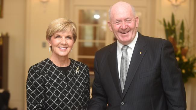 Former foreign minister Julie Bishop with the Governor-General of Australia Peter Cosgrove after her swearing-in in 2016.