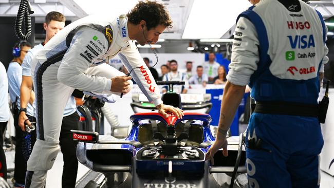 Daniel Ricciardo climbs into an F1 cockpit for the final time in Singapore in September 2024. Picture: Getty Images