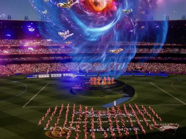 Home viewers saw their screens fill with computer generated images during the performance. Picture: Channel 7