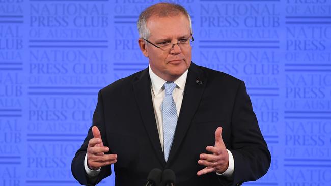 Scott Morrison addressing the National Press Club in Canberra on Tuesday. Picture: AAP