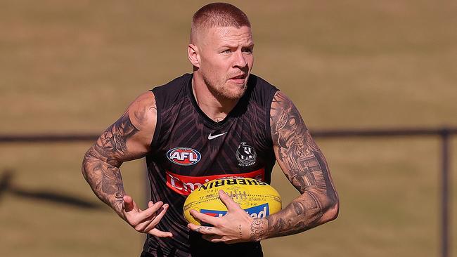 Jordan De Goey is back in Collingwood’s midfield. Picture: Michael Klein