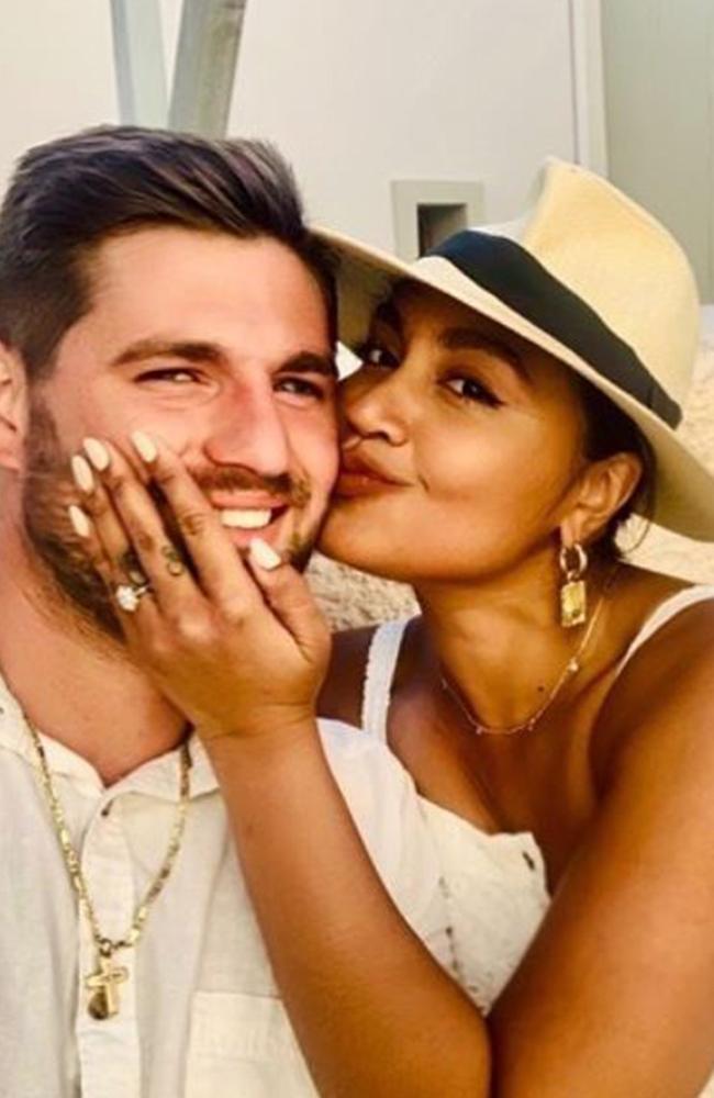 Jessica Mauboy shows off her engagement ring on Instagram.