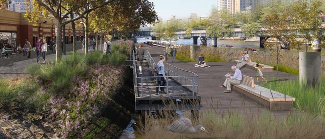 Artist’s impression of a possible treatment for the Yarra River near Banana Alley vaults. 