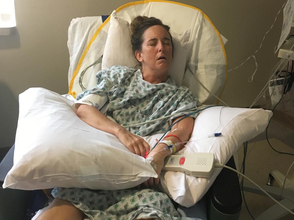 In hospital in May 2017 after developing Guillain Barre Syndrome. Picture: Media Drum World / Australscope
