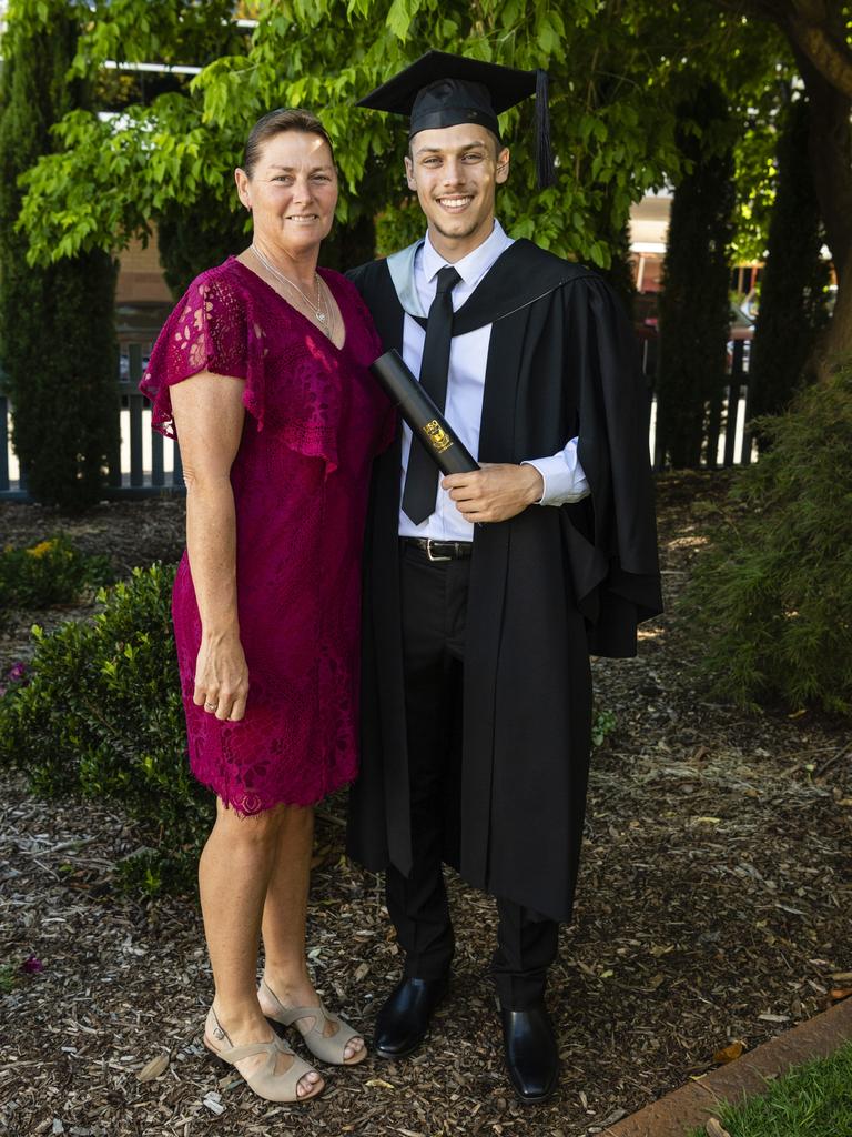 Bachelor of Aviation graduate Jakob Hart with mum Sandy Hart at the UniSQ graduation ceremony at Empire Theatres, Wednesday, December 14, 2022.