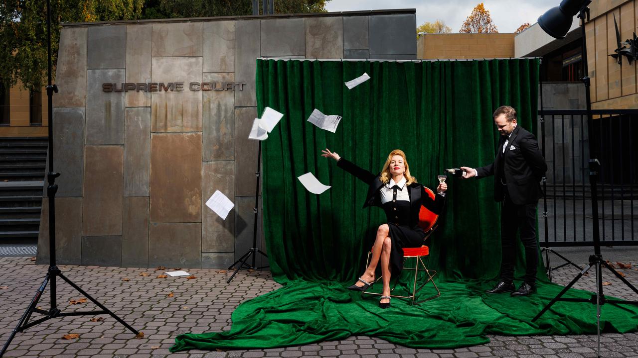 Artist and curator Kirsha Kaechele outside the Supreme Court of Tasmania in Hobart. The museum has lodged an appeal against a recent tribunal decision that ordered it to allow men into its female-only Ladies Lounge. Picture: Jesse Hunniford/Mona