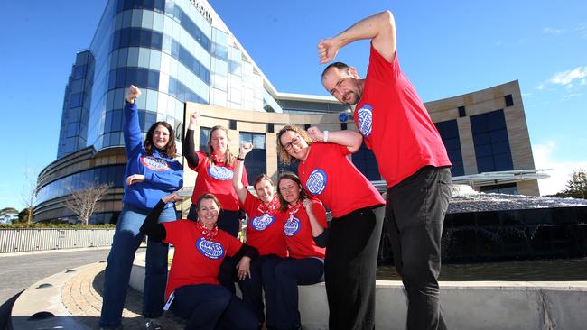 Thumbs down: Epworth Medical Imaging nurses on Thursday. Picture: Alan Barber.
