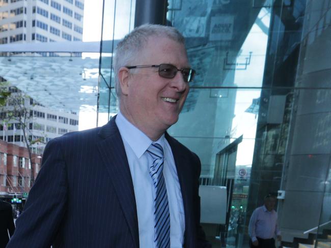 Voluntary administrators Stephen Vaughan (L) and Ian Hall (R) of KPMG arrive at the the second creditors' meeting of BBY held at Sydney Masonic Centre. Pic - Britta Campion