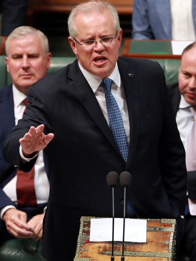 Prime Minister Scott Morrison during Question Time. Picture: Gary Ramage