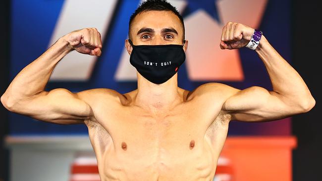 A supplied image obtained on Thursday, June 25, 2020, shows Australia's Jason Moloney after weighing in at MGM Grand casino, Las Vegas, USA. (AAP Image/Supplied by Top Rank, Mikey Williams) NO ARCHIVING, EDITORIAL USE ONLY