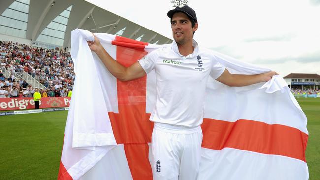 FILE: Alastair Cook Steps Down As England Captain NOTTINGHAM, ENGLAND - AUGUST 08: England captain Alastair Cook celebrates after winning the 4th Investec Ashes Test match between England and Australia at Trent Bridge on August 8, 2015 in Nottingham, United Kingdom. (Photo by Gareth Copley/Getty Images)