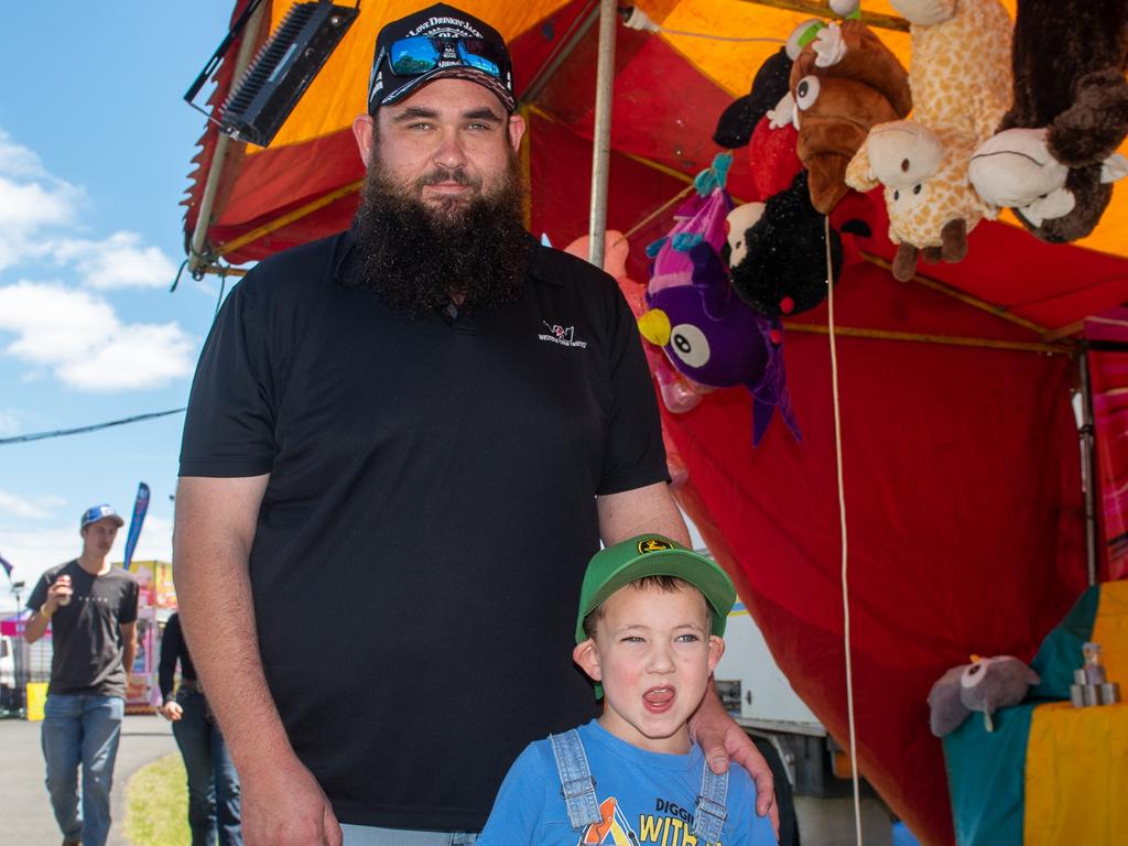 Dad, Chris with son Oliver, from Casino out for some fun at the Kyogle Show. Picture: Cath Piltz