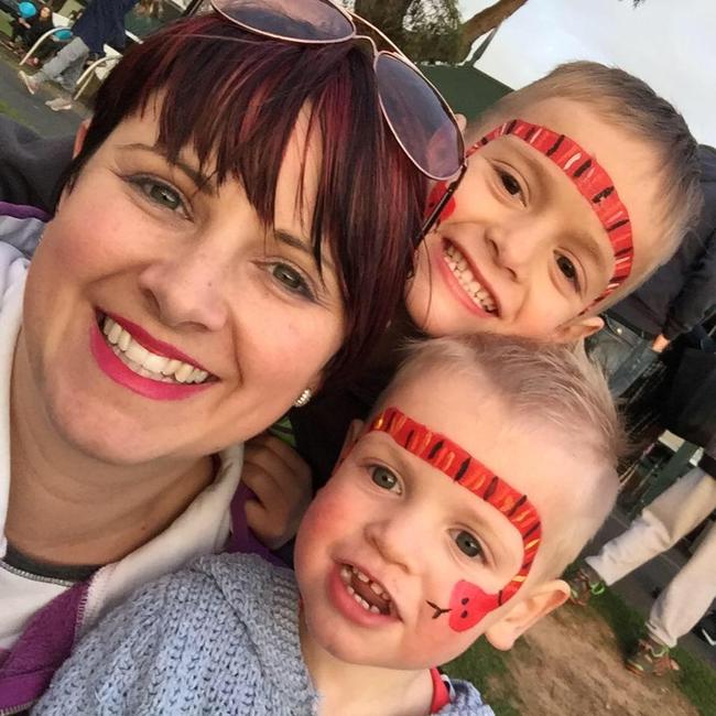 Jess West with her son Oakley, 9, (above) and Deighton, 5.