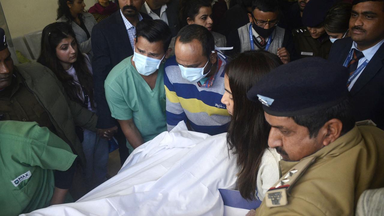 Rishabh Pant was airlifted to an ambulance after a horrific car crash. Picture: AFP