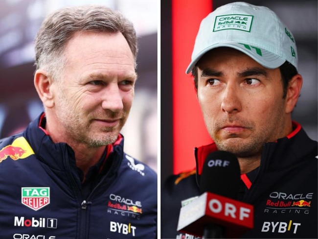 Christian Horner and Sergio Perez. Photos: Getty Images