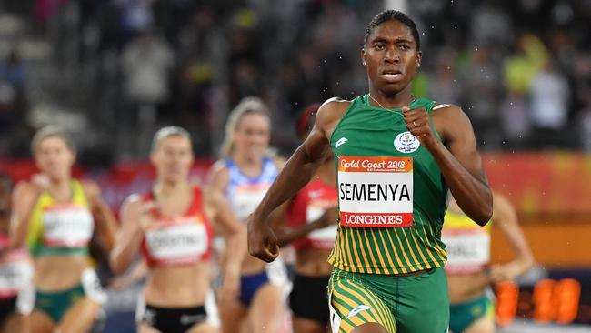 Caster Semenya in the women’s 1500m final at the Gold Coast Commonwealth Games last April. Picture: AFP 