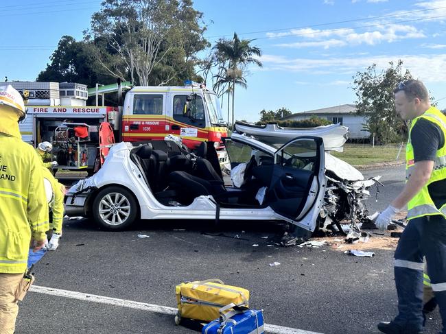 Ms Seaniger, 67, had to be cut from her vehicle which blocked the highway following the crash. Picture: Heidi Petith