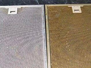 Before and after attacking rangehood vents with Tricleanium. Image: Facebook 