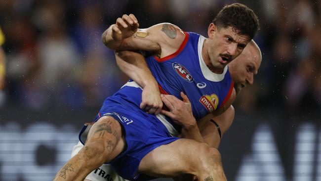 Libba got crunched by Jake Stringer. Pic: Michael Klein