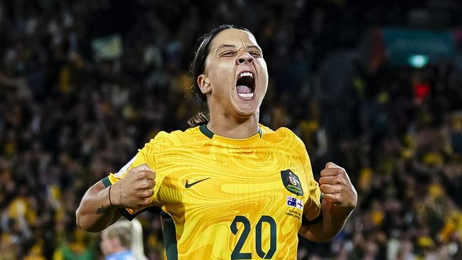 Barbie and the Matildas, led by Sam Kerr, converged for a knockout punch to old thinking about women and girls and their place in society – as well as on the football field. Picture: Getty Images