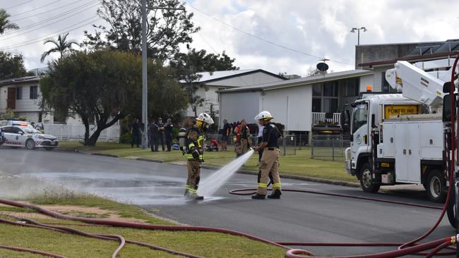 Queensland Fire and Emergency Services crew at the fire.