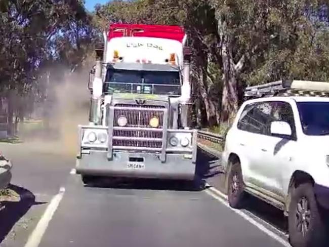 A car has had a terrifying near-miss with a truck between Yankalilla and Myponga.