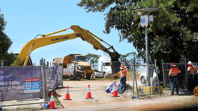 The trucks roll-in for preliminary works at the Tweed Valley Hospital site at Cudgen. Picture: Scott Powick