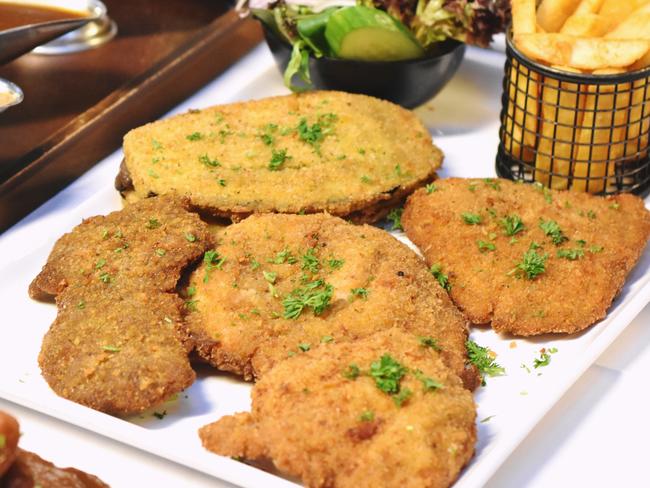 'Full of Schnit' is a sampler of all five schnitzel varieties along with a sauce tasting plate.