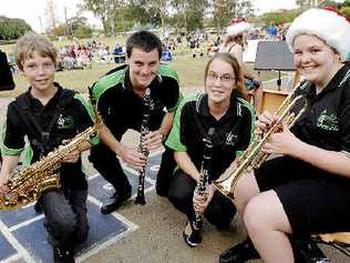 Lismore DET extension band members James Van Denbogert (left), 13, Kurtis Wyatt, 15, Jessica Weeks, 15, and Teagan Brownrigg, 15, will perform at Carols by Candlelight in Lismore. Picture: David Neilsen