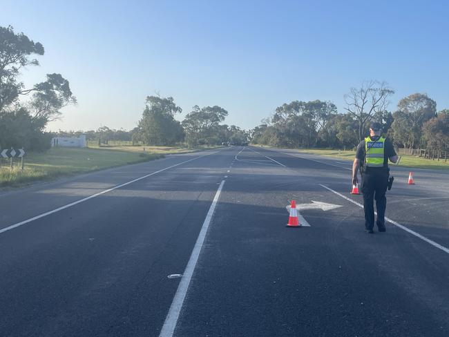 Police at the scene of the crash on Tuesday. Picture: Jack Colantuono