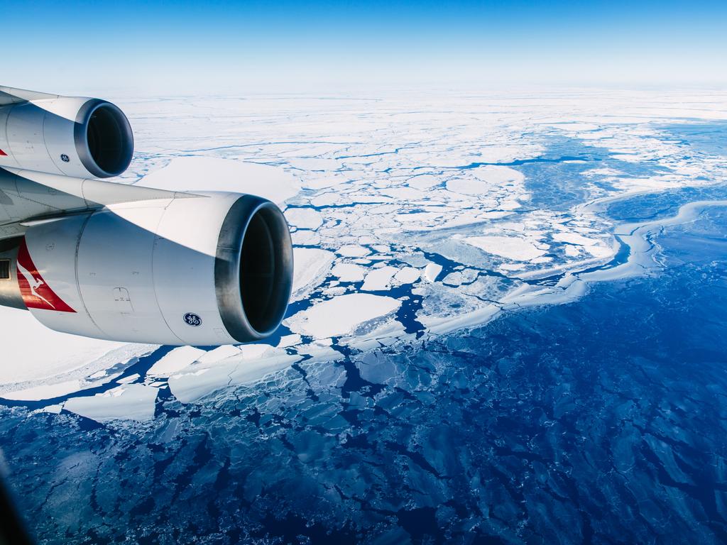View from the cabin of a privately chartered Qantas 747 for Antarctica Flights' 12-hour jaunt over the southern continent.