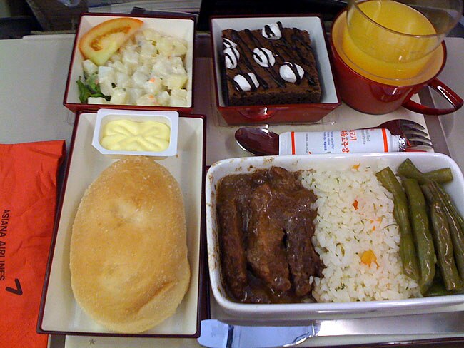 <p>"Beef, potato salad, bread, brownie with marshmallows. It was surprisingly tasty even though it was airline food," one tourist said of an Asiana Airlines meal / Flickr user Puck777</p>