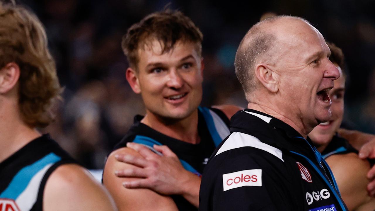 James Sicily says he regrets letting his altercation with Port Adelaide coach Ken Hinkley (pictured) linger. Picture: Michael Willson/AFL Photos via Getty Images