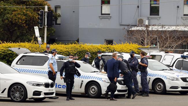 Police gather ahead of a mass rally at Sydney Park. Picture: Sam Ruttyn