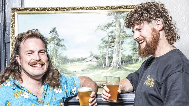 Abe Barnard and Dan McBride wear their mullets with pride in Hobart, Picture: EDDIE SAFARIK