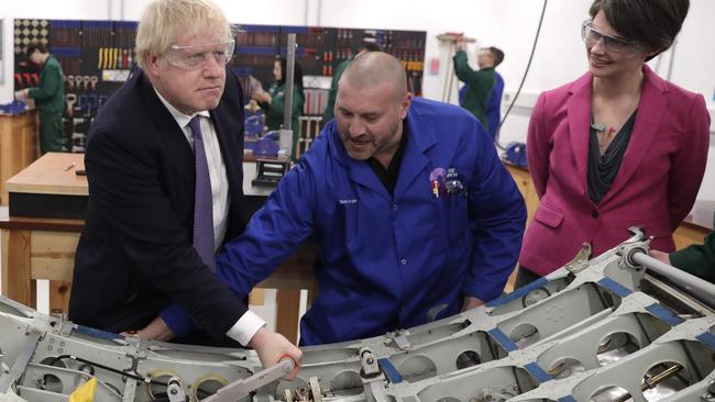 Boris Johnson at the International Aviation Academy in Norwich, east England. Picture: AFP