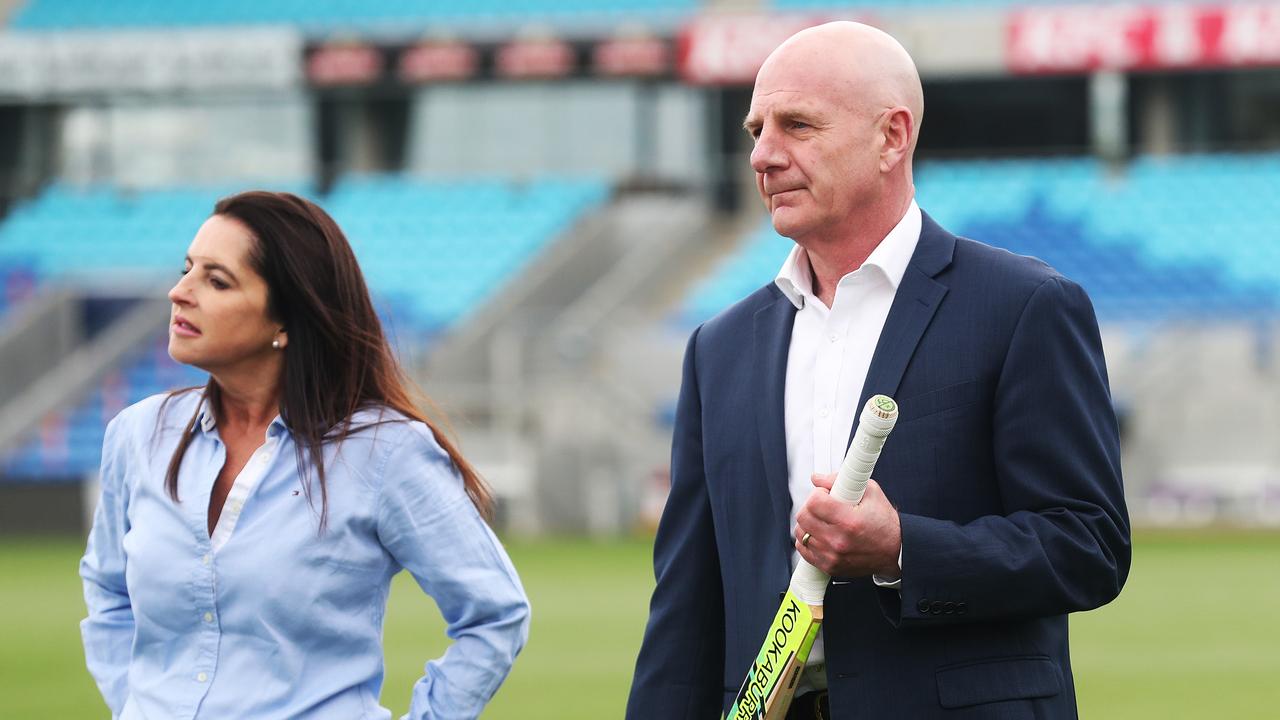 Premier Peter Gutwein with former Sports Minister Jane Howlett before the Hobart Ashes. Picture: Nikki Davis-Jones