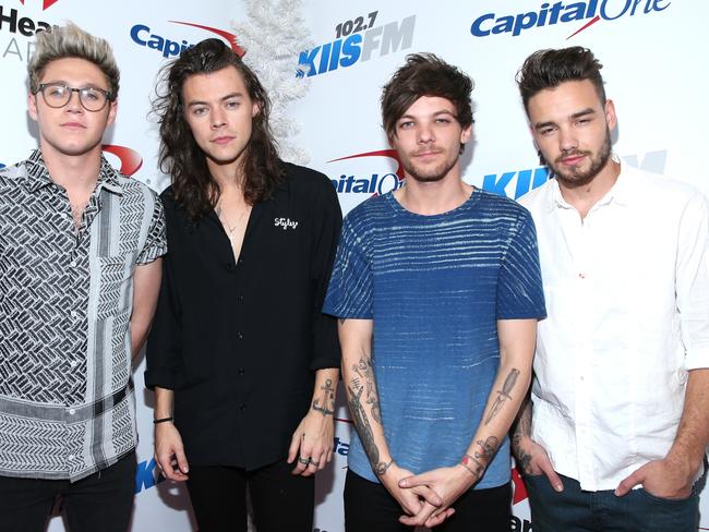 Niall Horan, Harry Styles, Louis Tomlinson and Liam Payne of One Direction at the Jingle Ball in Los Angeles in December 2015. Picture: Jonathan Leibson