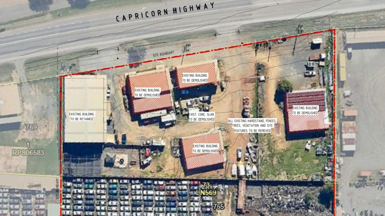 Several of the industrial sheds at the site will be demolished to make way for the development at 765 Capricorn Hwy, Gracemere.
