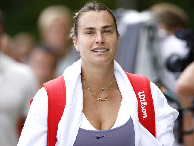LONDON, ENGLAND - JULY 01: Aryna Sabalenka arrives ahead of her Ladies' Singles first round match during day one of The Championships Wimbledon 2024 at All England Lawn Tennis and Croquet Club on July 01, 2024 in London, England. (Photo by Adam Pretty/Getty Images)