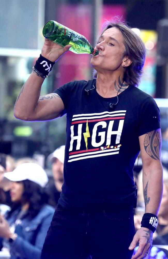 Aussie Country singer Keith Urban takes a gulp of water during an appearance on the Today show in the US. Picture: Splash/Backgrid